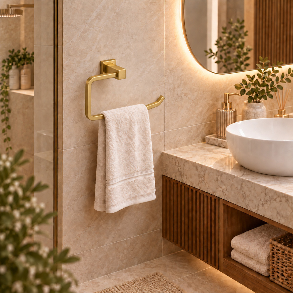 Go Bathrooms Froma Brushed Gold Wall-Mounted Towel Ring 229mm Image 4