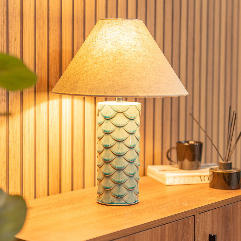 ValueLights Athena Teal and Natural Taper Shell Ceramic LED Table Lamp Image 3