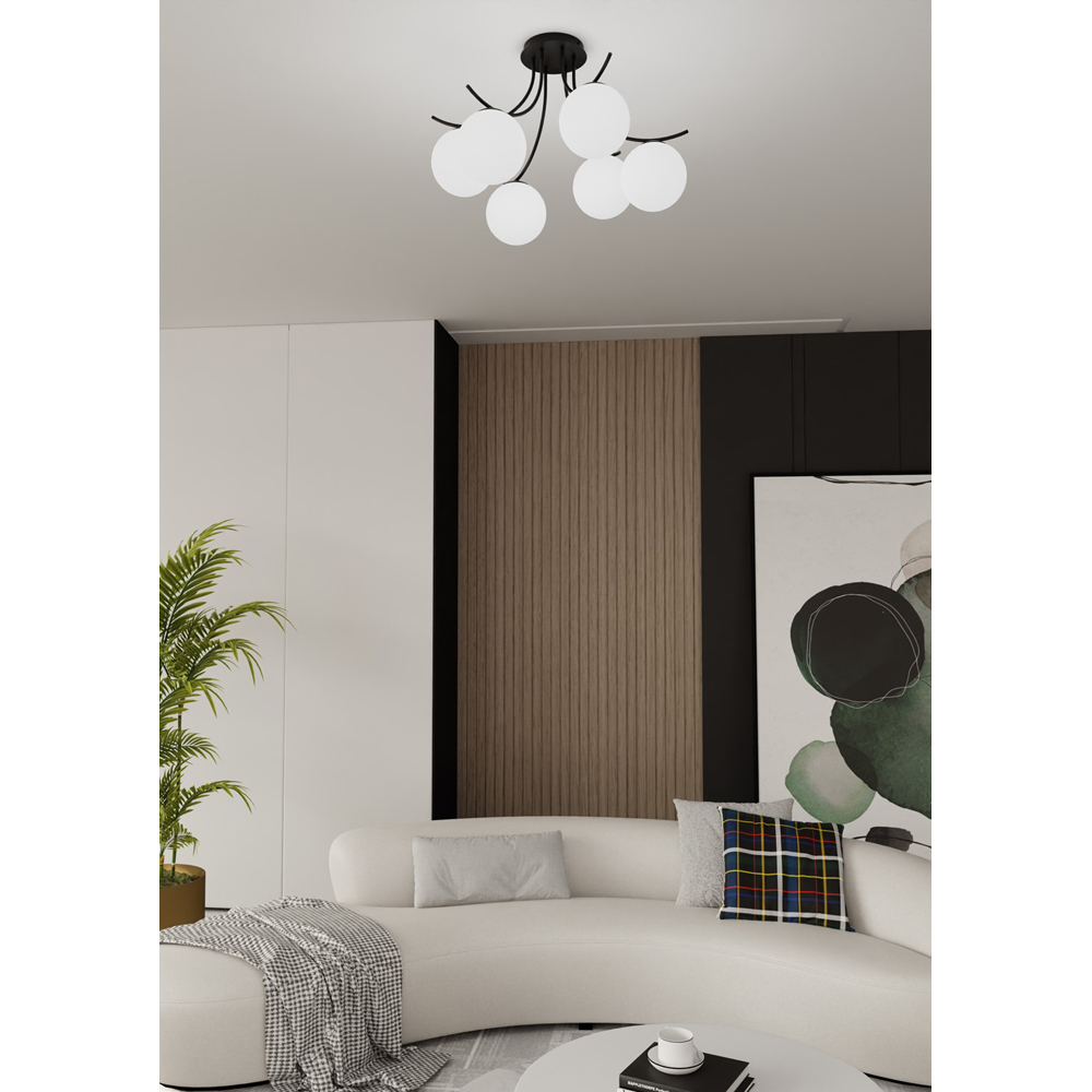 Emibig Boston 6 Light White Shade Black E14 Ceiling Pendant Light Image 8