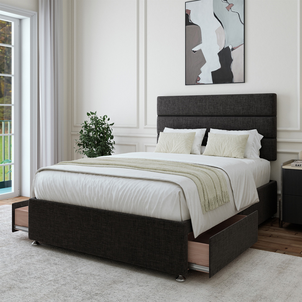 Bedmaster King Size Charcoal Linen 2 Drawer Divan Base with Pearl Headboard Image 2