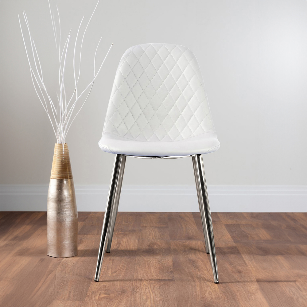 Furniturebox Arona Solara 6 Seater Round Dining Set White and Chrome Image 2