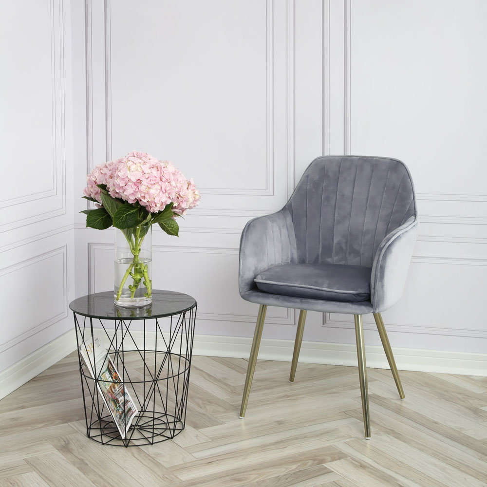 Muse Grey Velvet Accent Chair with Golden Legs Set of 2 Image 6