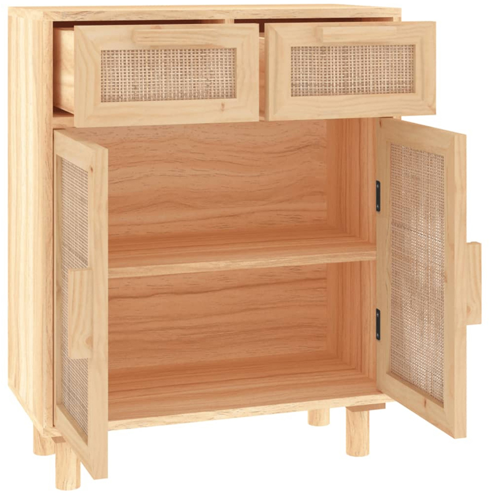 vidaXL 2 Door 2 Drawer Brown Solid Pine Wood and Natural Rattan Sideboard Image 4