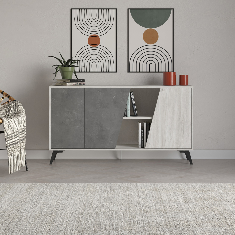 Decortie Fiona 3 Door 2 Shelf Ancient White and Retro Grey Sideboard Image 3