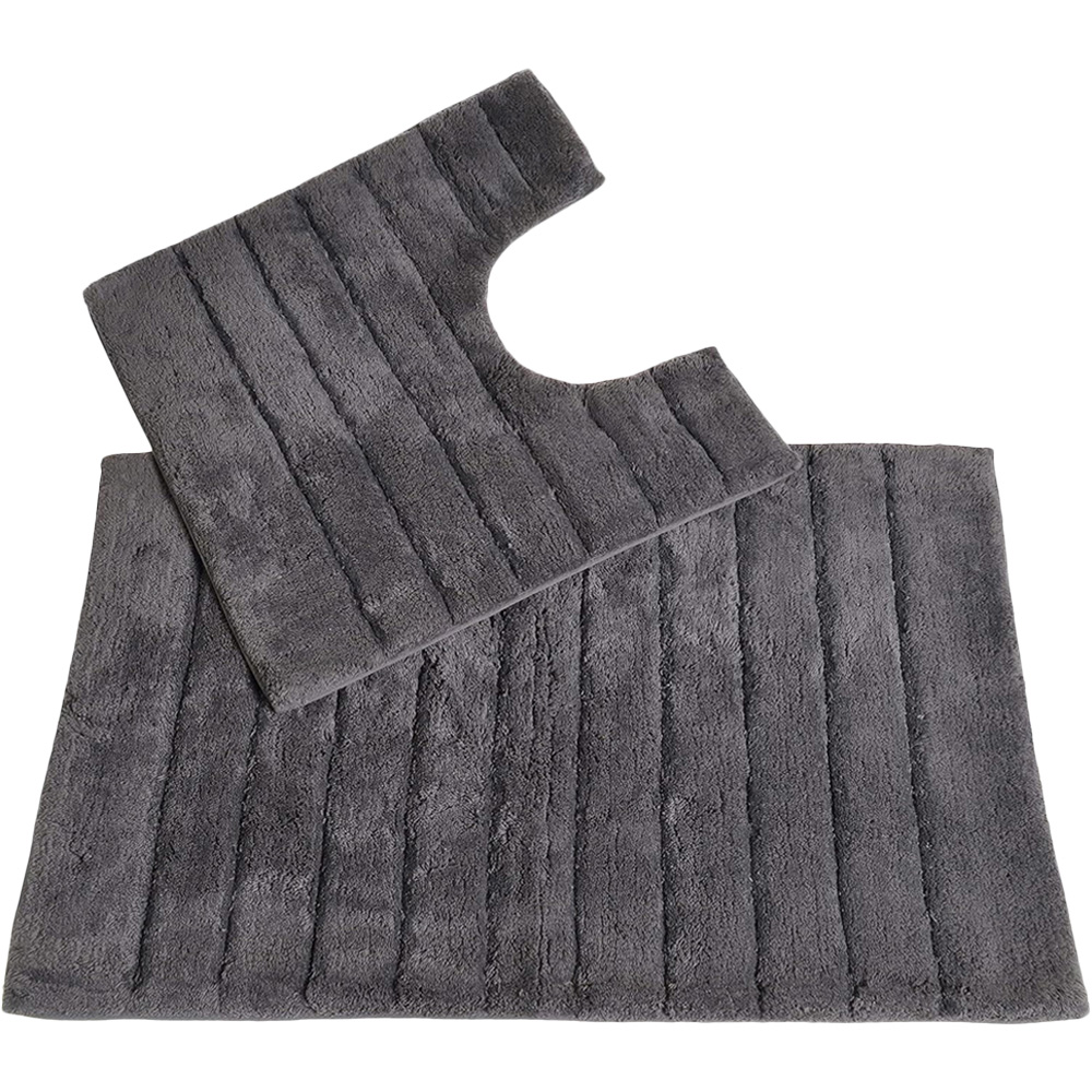 Allure Bath Fashions Charcoal Grey Ribbed Bath Mat and Pedestal Mat Set 2 Piece Image 1