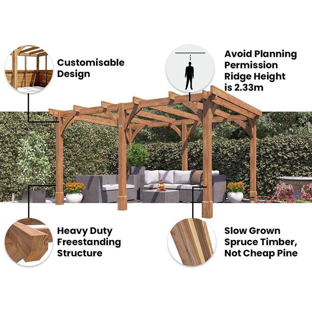 Dunster House Leviathan 4 x 3m Brown Wooden Pergola Plant Frame Image 5