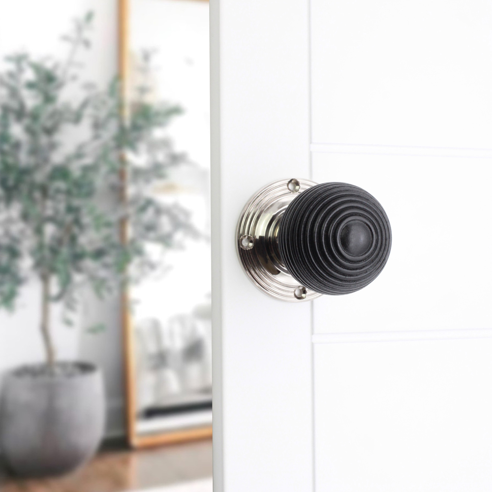 Spira Brass Polished Nickel Ebonised Beehive Rim and Mortice Door Knob 2 Pack Image 2