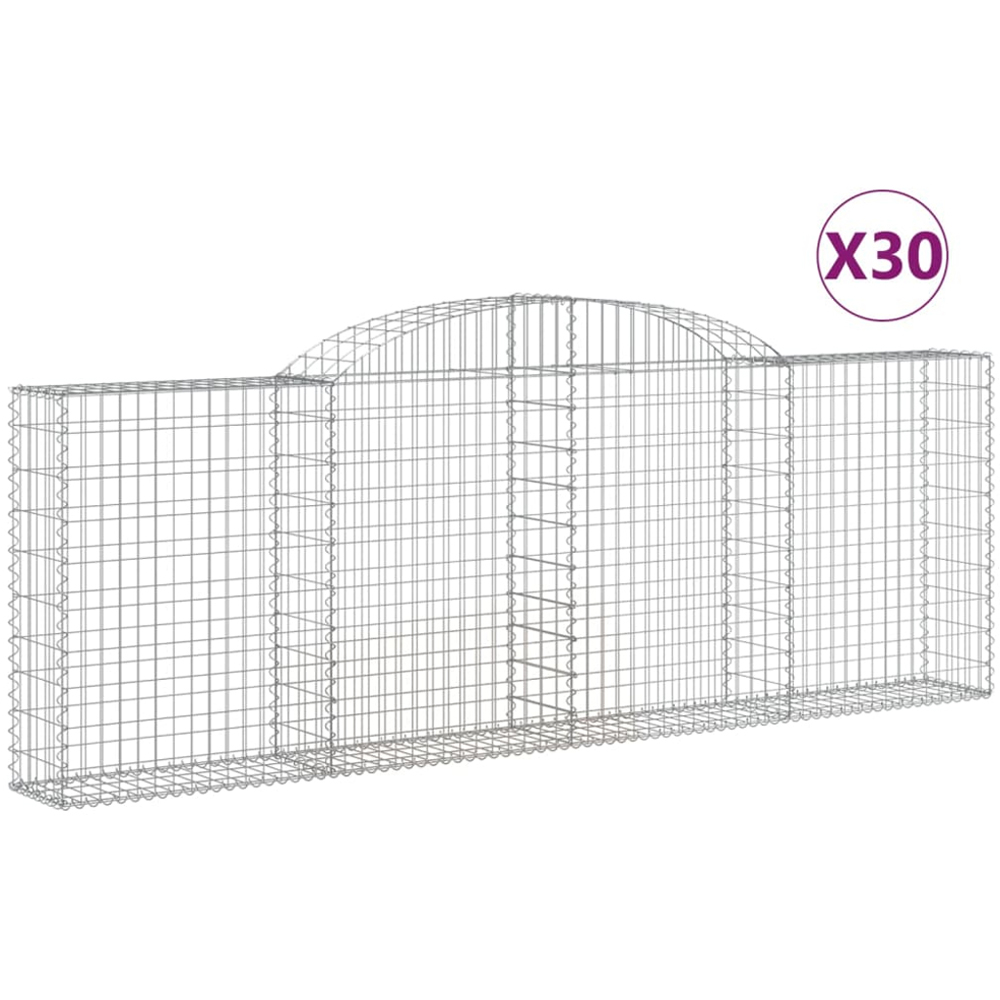 vidaXL Silver Galvanised Iron Arched Gabion Basket 300 x 30 x 100/120cm 30 Pack Image 2