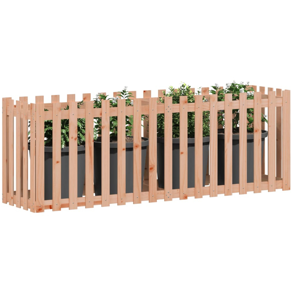 vidaXL Natural Solid Wood Douglas Fence Design Garden Planter 200 x 50 x 70cm Image 2