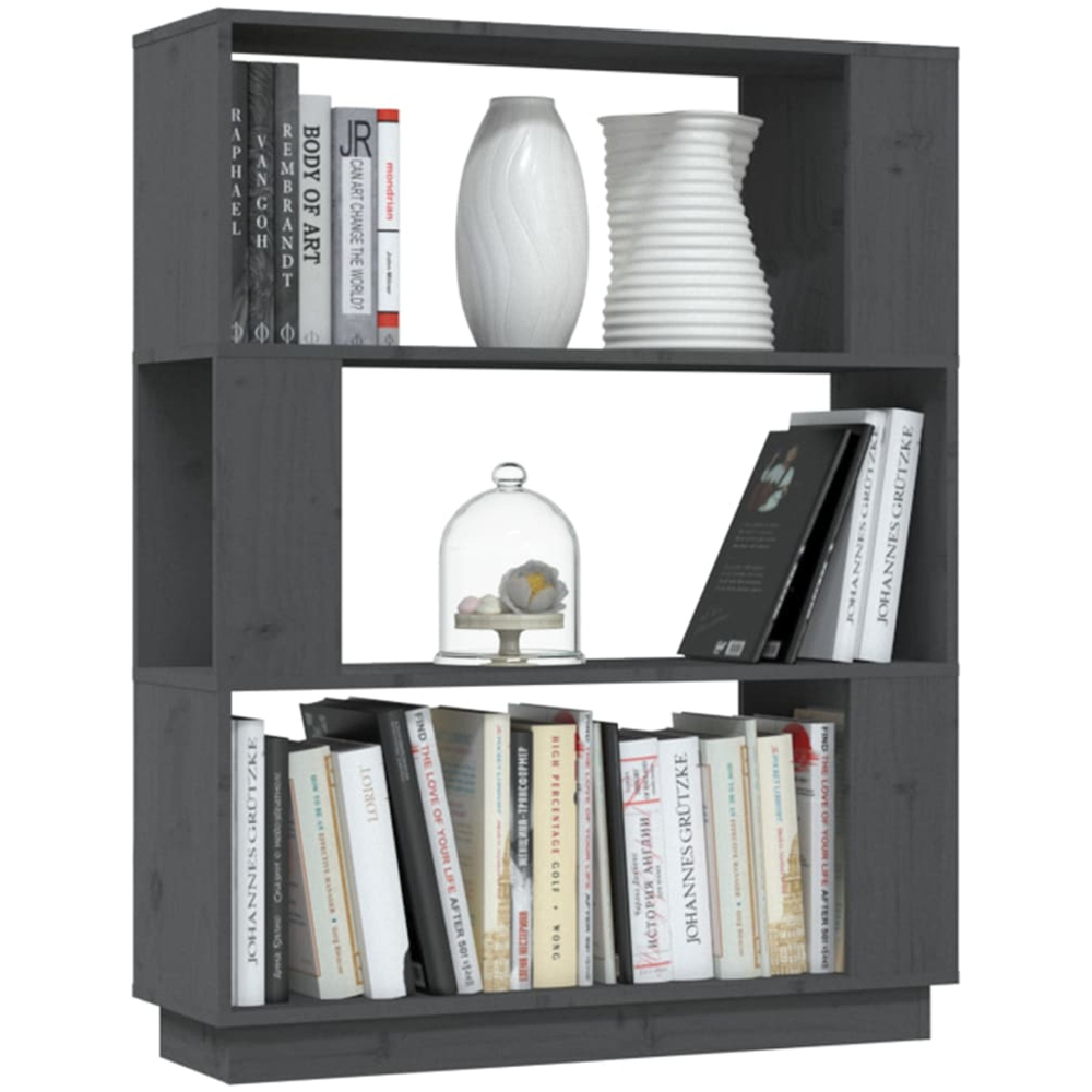 vidaXL 3 Shelf Grey Solid Pine Wood Bookcase Image 4