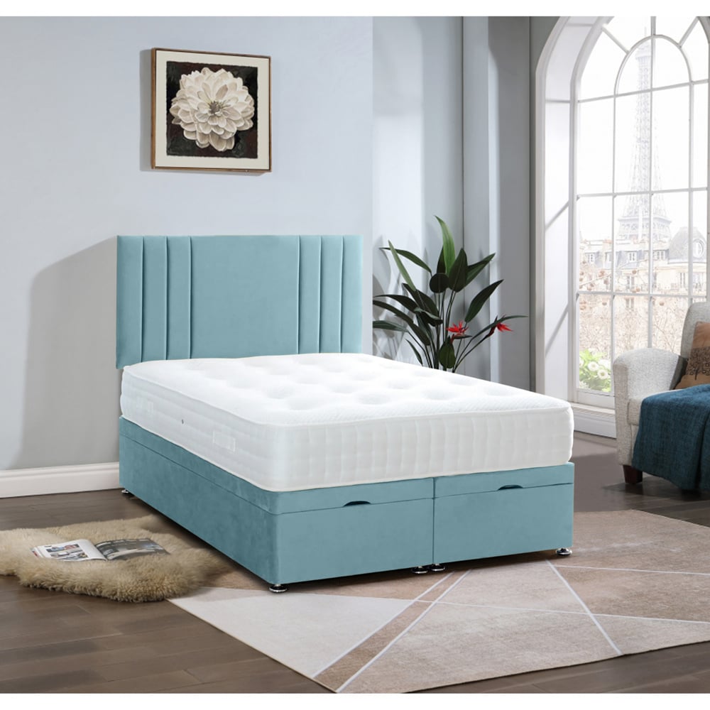 Eleganza Home Slumberlyn Double Duck Egg Plush Divan Ottoman Bed with Lined Headboard Image 2
