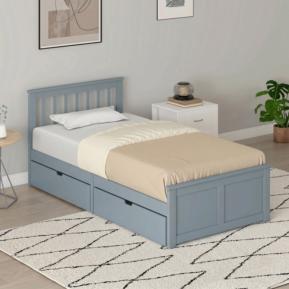 HOMCOM Single Grey Bed Frame with 2 Drawers and Headboard Image 3