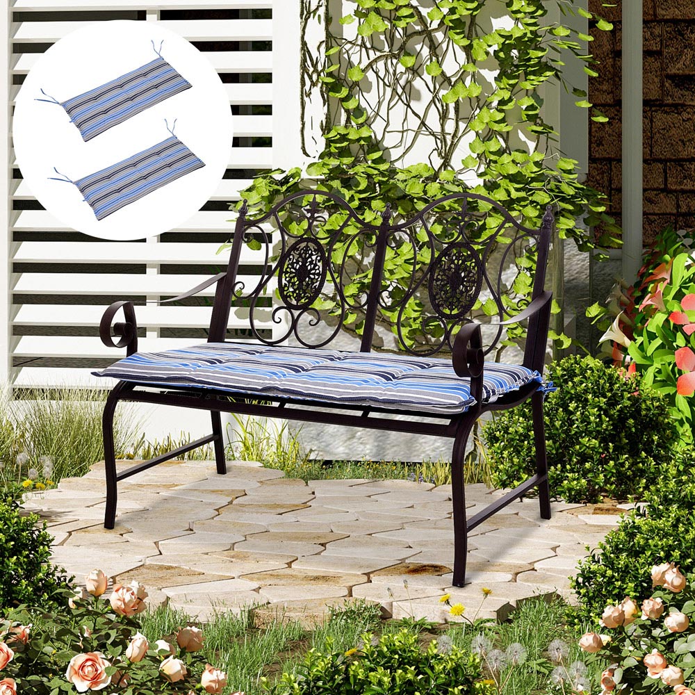 Outsunny 2-3 Seater Blue Stripes Bench Seat Pad 120 x 50cm 2 Pack Image 2