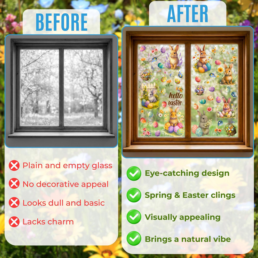 Walplus Easter Bunny Garden Window Cling Sticker Set 72 Piece Image 7