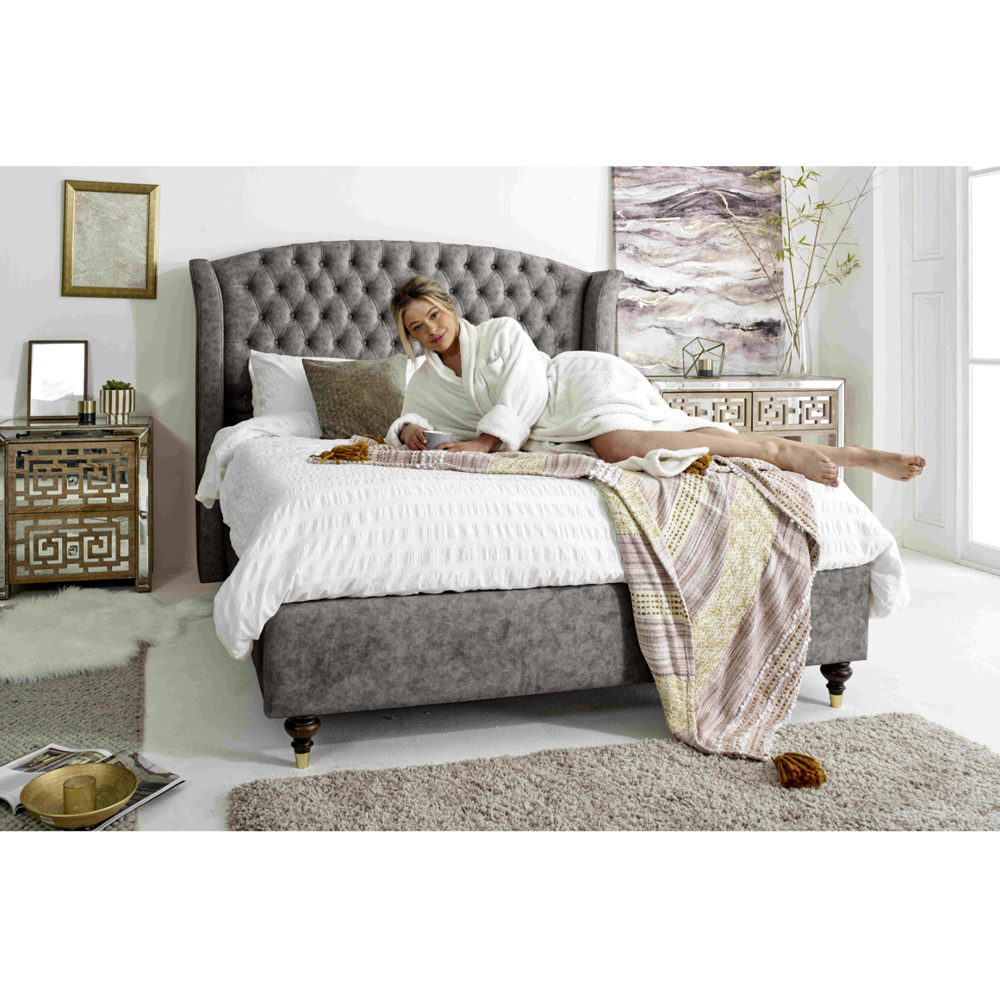 Eleganza Roseland Small Double Grey Oakland Fabric Bed Frame with Chesterfield Headboard Image 8