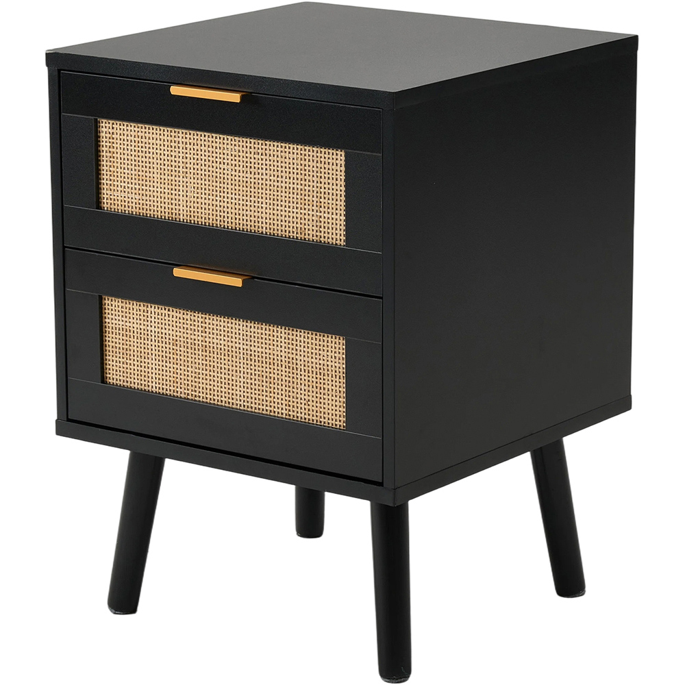 Living and Home 2 Drawer Black Rattan Bedside Table Set of 2 Image 2