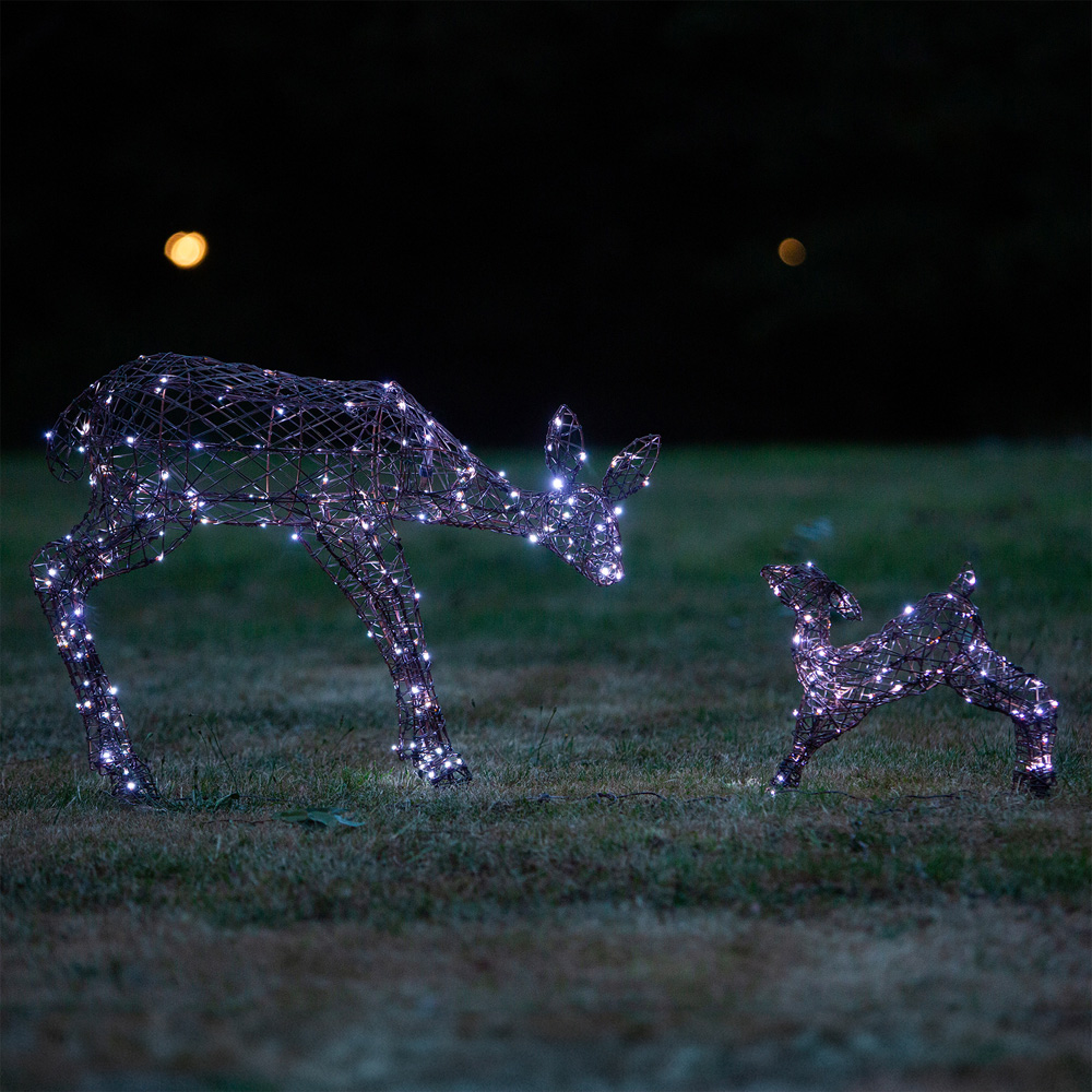 The Christmas Centre 250 LED Brown Wicker Light-Up Mother and Baby Reindeer Set 3.2ft Image 2