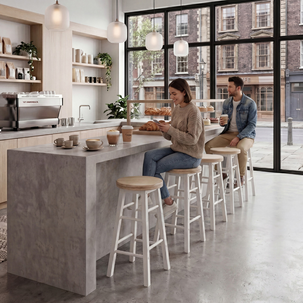 CHEF VIDA White Wooden Revolving Bar Stool Image 4