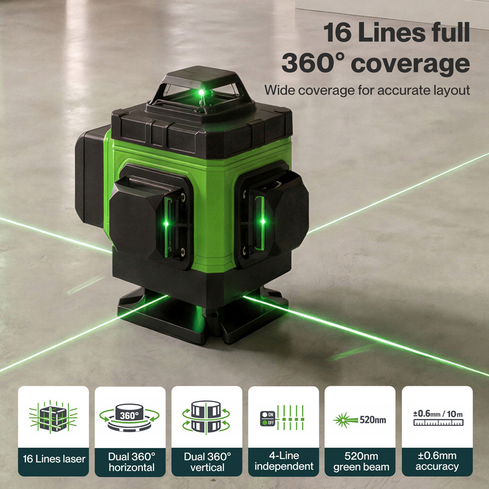 Traderight HW0308-UK 4D Green Cross Line Self-Levelling Laser with Tripod and Accessories Image 6