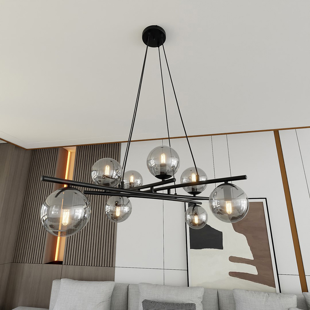 Emibig Essa 8 Light Graphite Shade Black E14 Ceiling Pendant Light Image 5