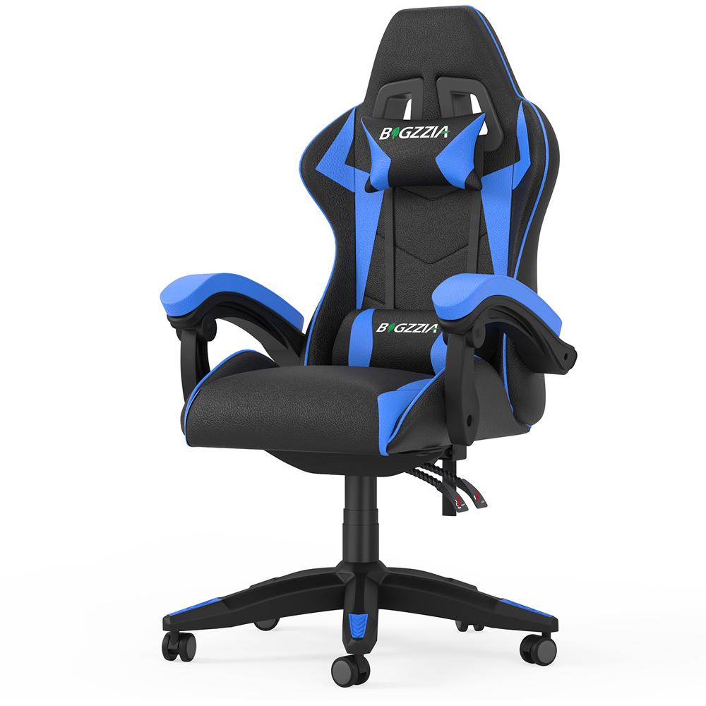 Rattrix Blue PU Leather Reclining High Back Gaming Chair with Headrest and Lumbar Support Image 2