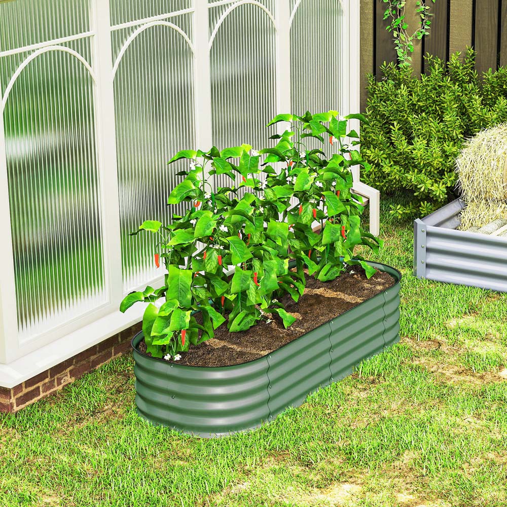 Outsunny Green Galvanised Steel Raised Garden Bed Planter with Safety Edging 62 x 150cm Image 3