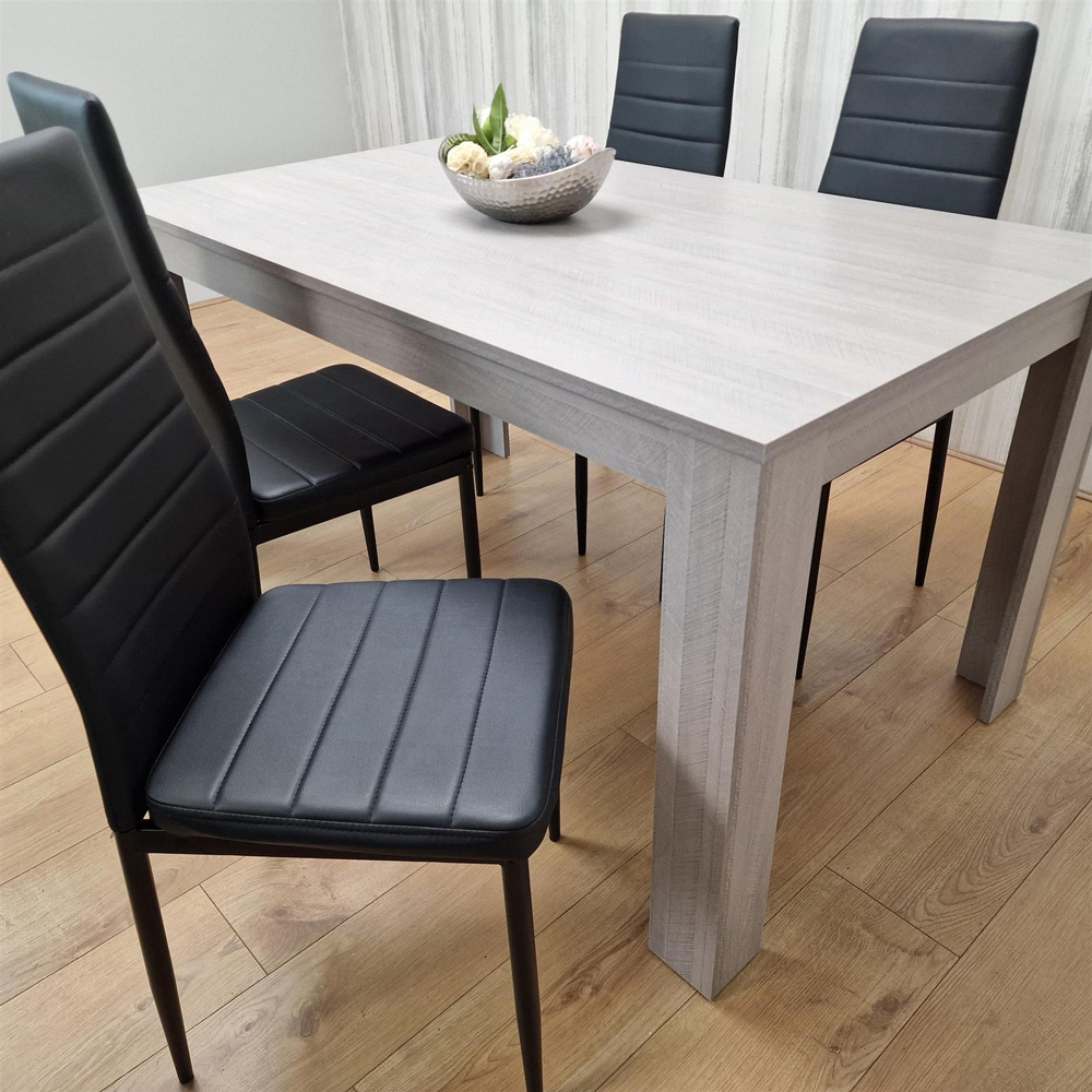 Portland 4 Seater Square Leather Dining Table Set Arrow Grey and Black Image 3