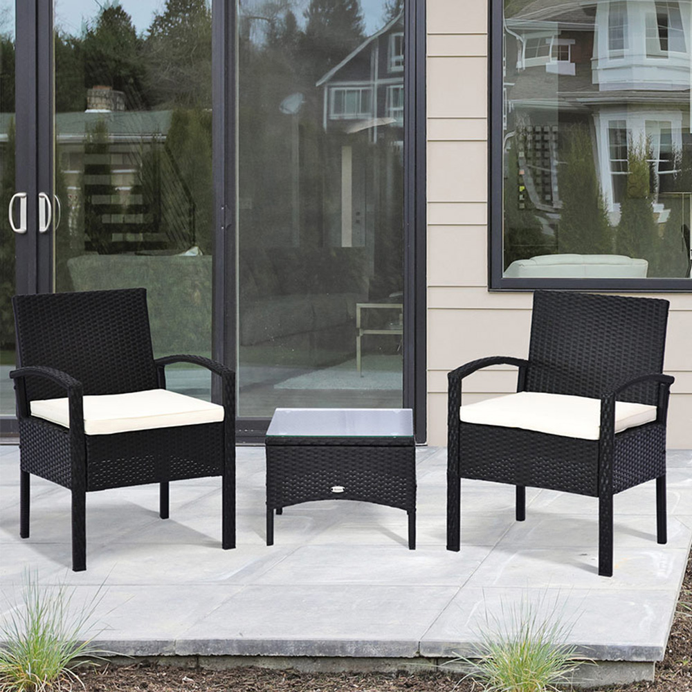 Outsunny 3 PCs Rattan Bistro Set Black Image 1