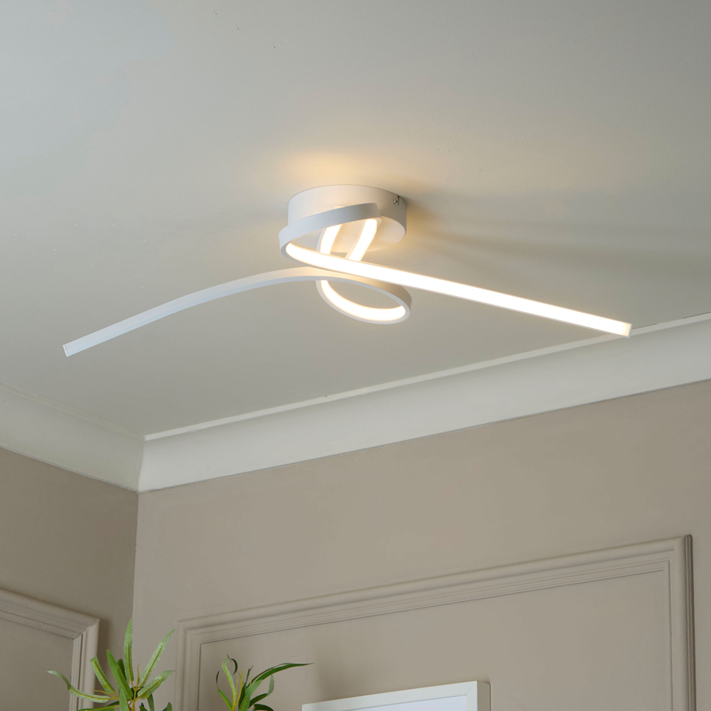 Lighting Collection Furness White Metal Twisted LED Flush Ceiling Light Image 2