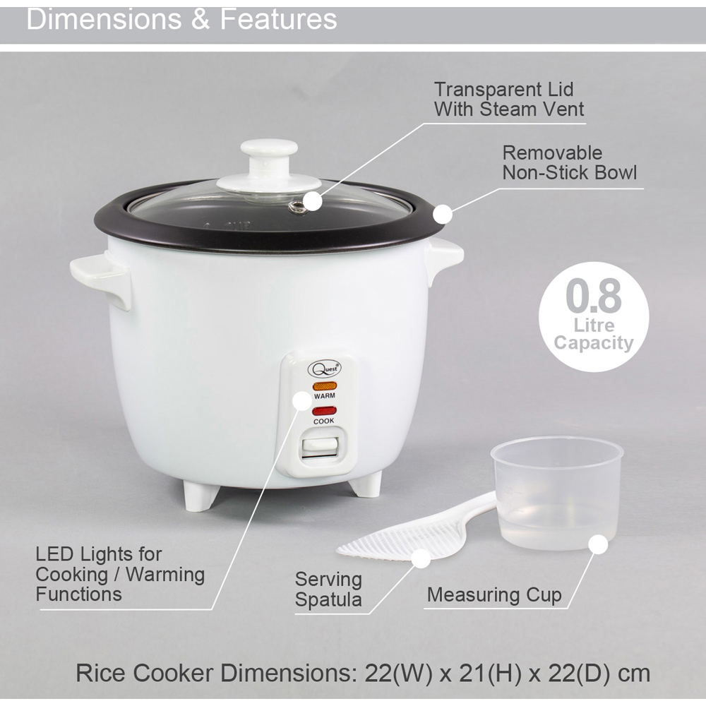 Quest White 800ml Rice Cooker 350W Image 7