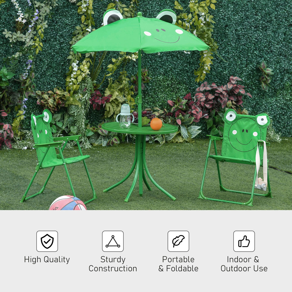 Outsunny Kids Frog Foldable Picnic Dining Set with Parasol Image 6