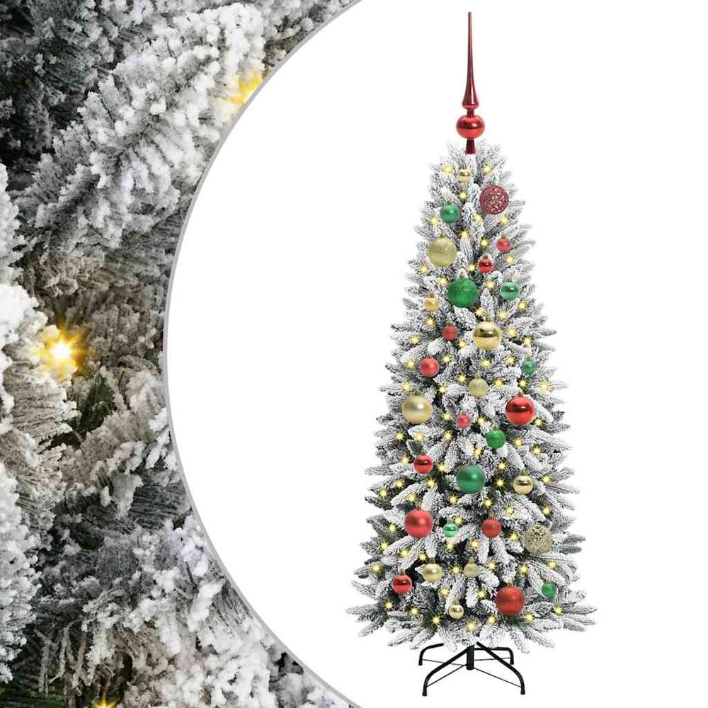 vidaXL Pre-Lit Multicolour Baubles Artificial Snow Flocked Christmas Tree 4ft Image 2