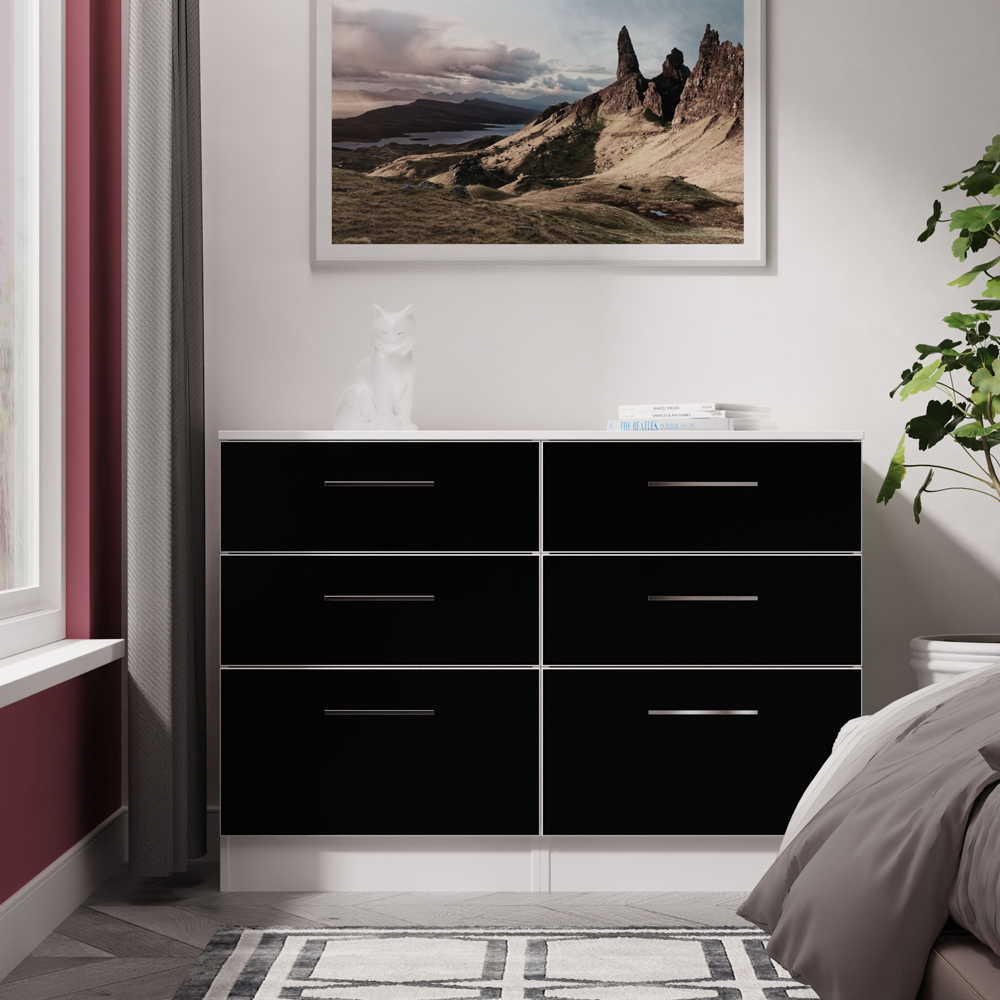 Crowndale Worcester 6 Drawer Matt Black and White Wide Chest of Drawers Ready Assembled Image 7