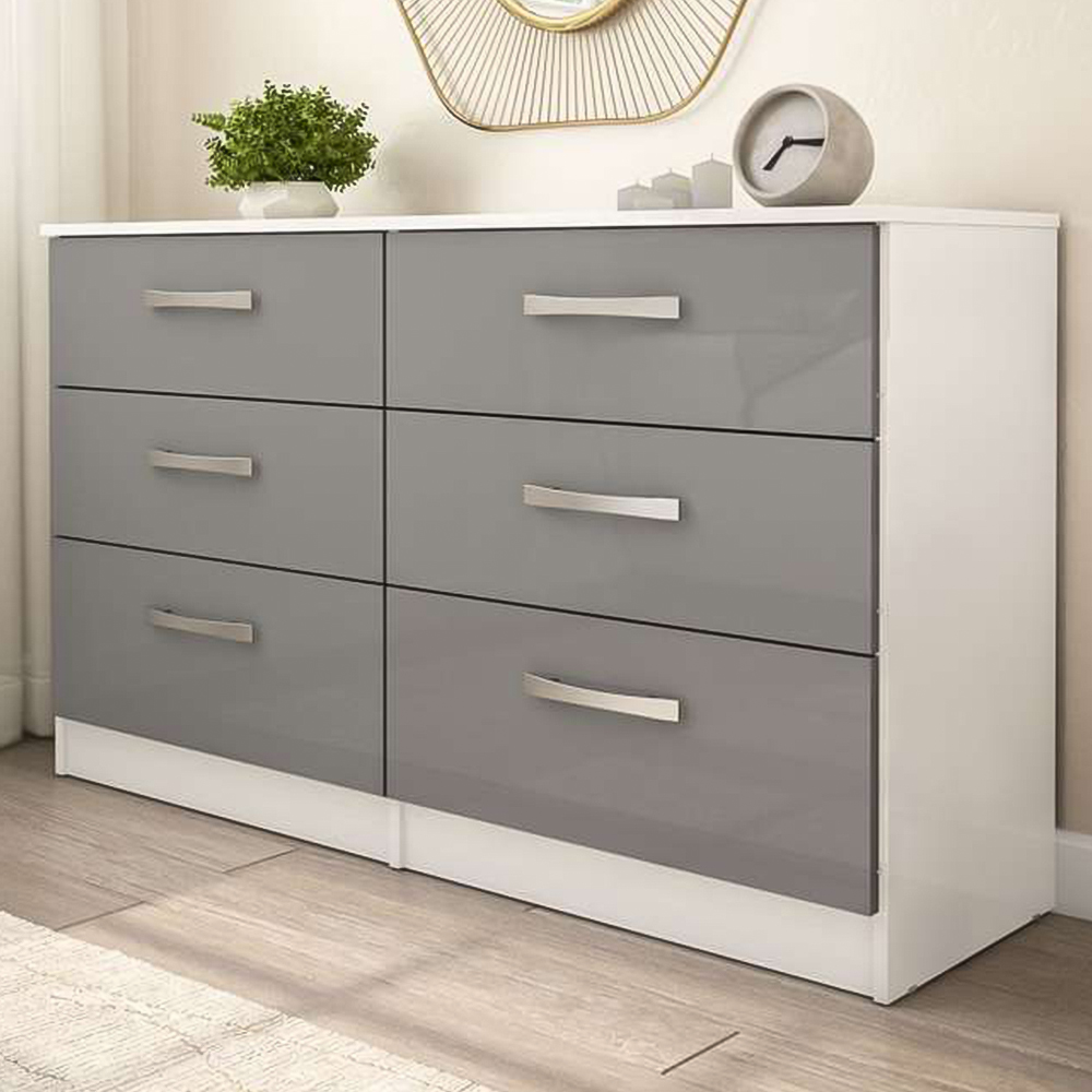 Lynx 6 Drawer Grey and White Chest of Drawers Image 1