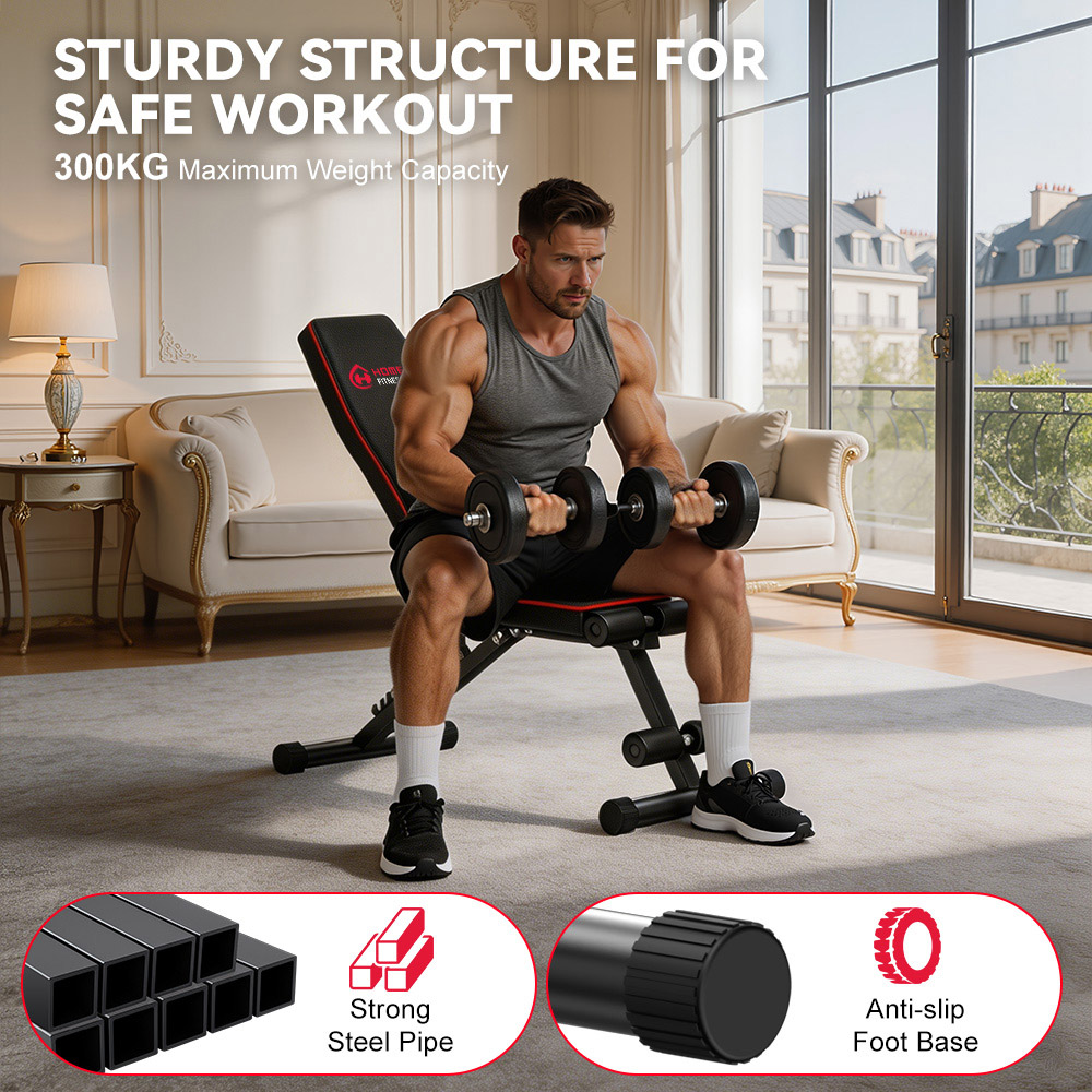 Rattrix B1 Black Adjustable Backrest Foldable Workout Bench Image 4