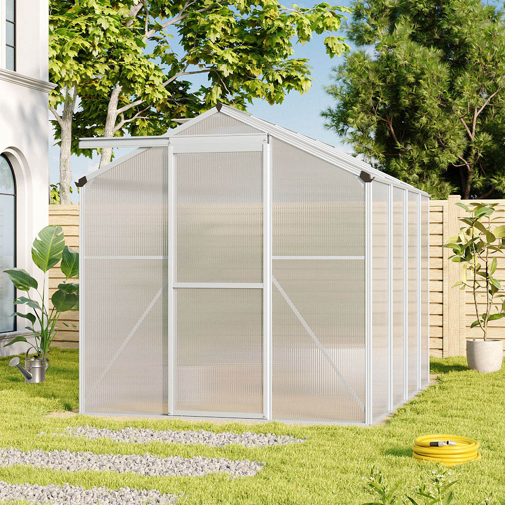 Living and Home 6 x 8ft Transparent Aluminium Frame Dual Sloped Roof Greenhouse Planting Shed Image 6