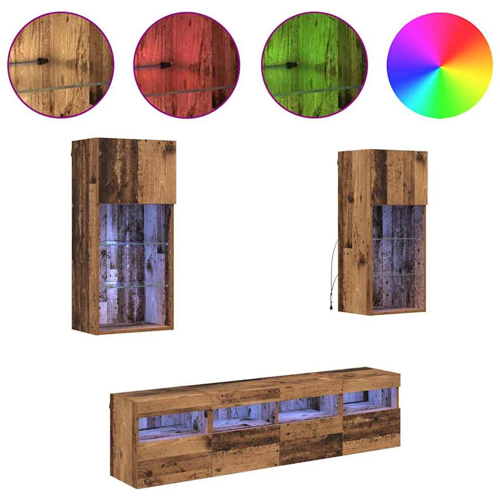 vidaXL LED Old Wood TV Wall Unit Image 8