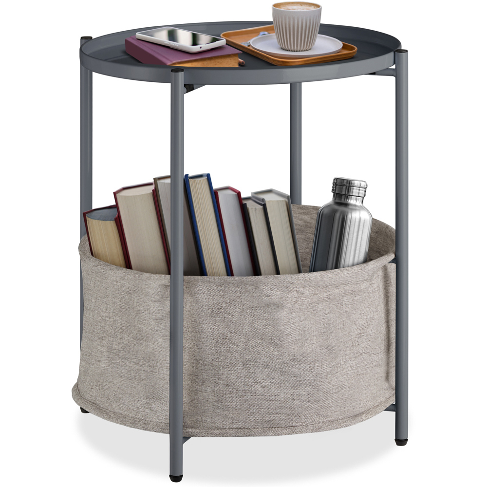 Tectake Canterbury Dark Grey Round Bedside Table Image 2