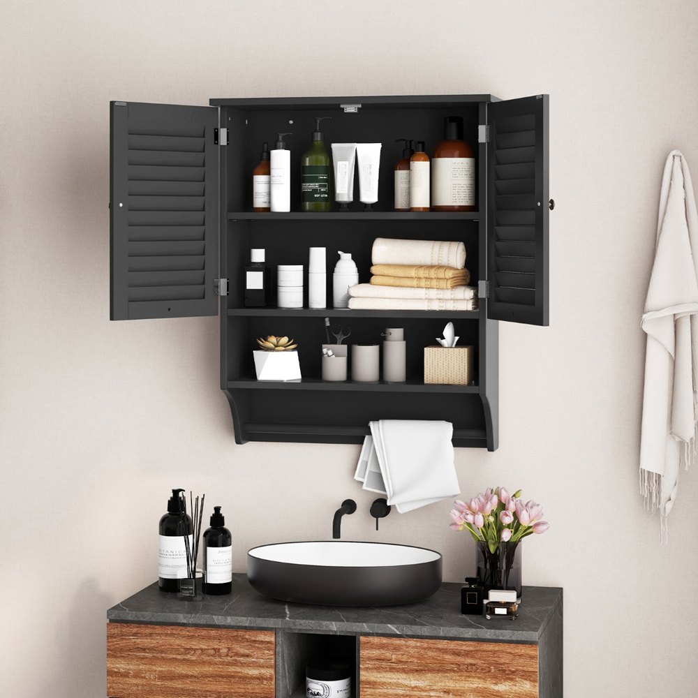Costway 2 Door Single Shelf Black Bathroom Wall Wilko