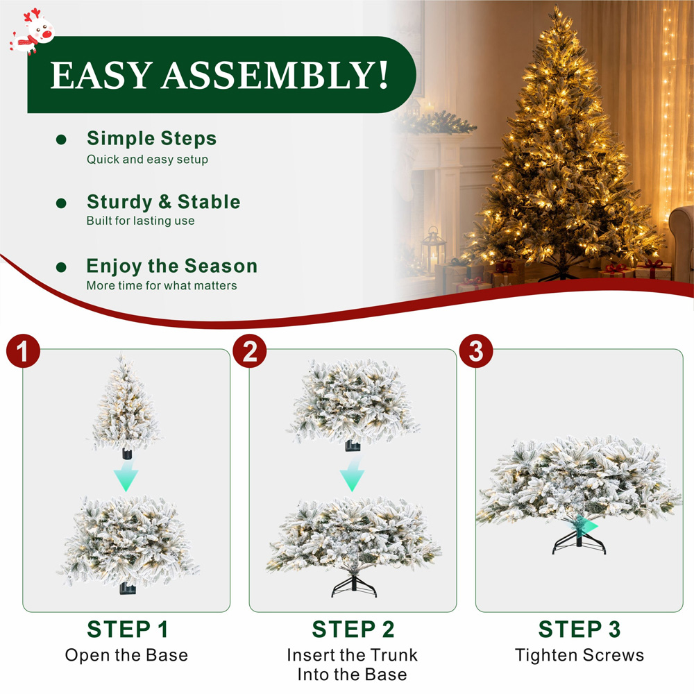 Abrihome 400 Warm White LED Pre-Lit Snow Flocked Artificial Christmas Tree with 1200 Mixed Tips 7ft Image 5
