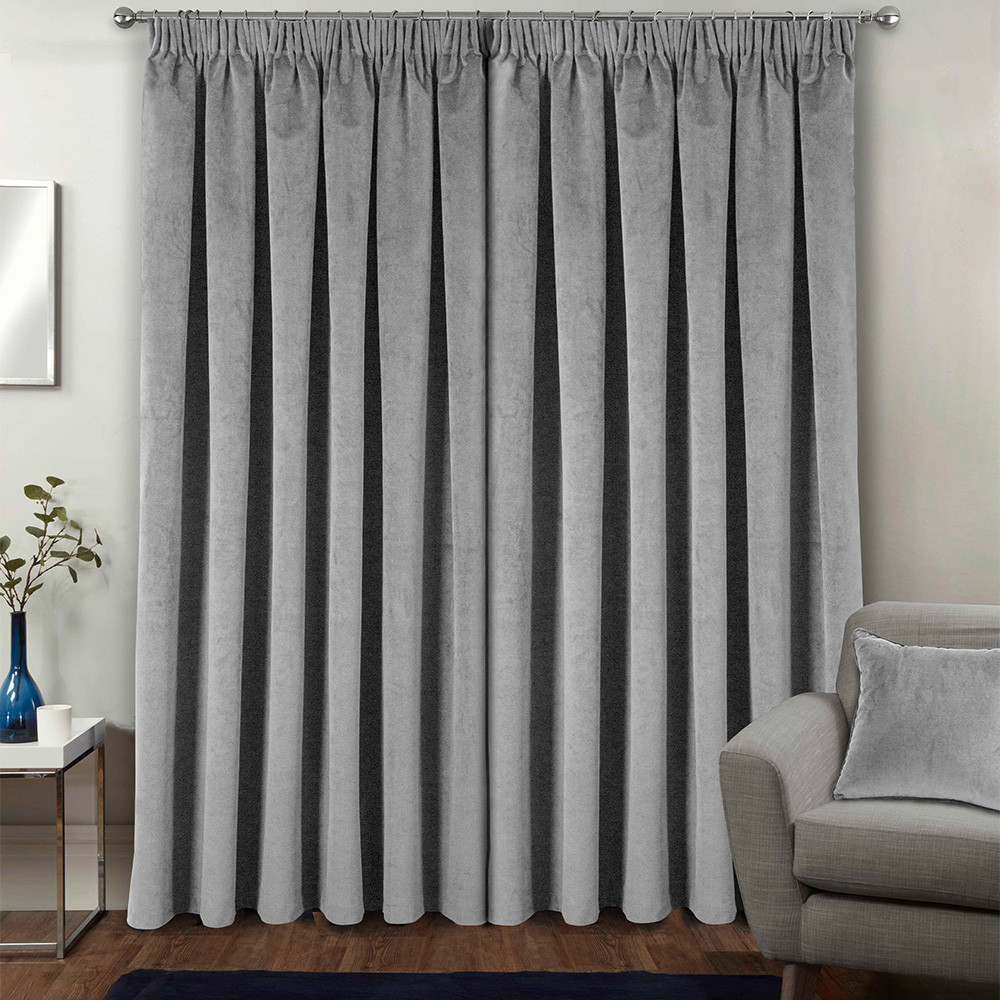 Enhanced Living Oxford Grey Thermal Blackout Pencil Pleat Velvet Curtains 229 x 229cm Image 3