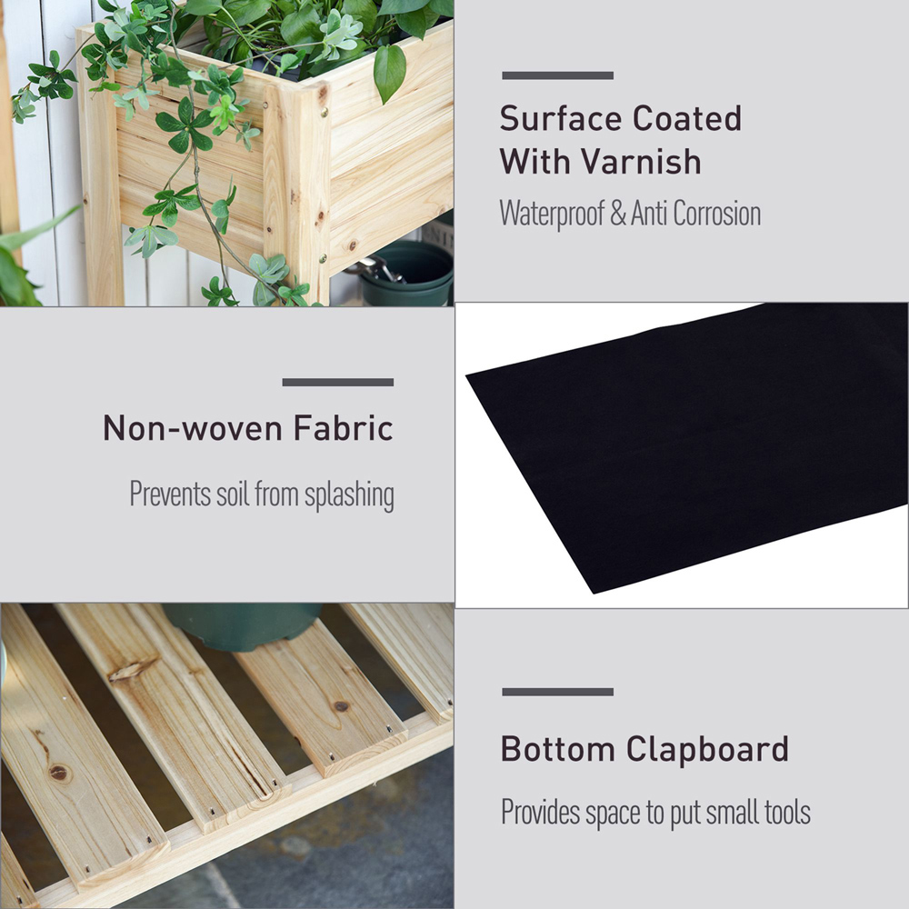 Outsunny Wooden Raised Planter Bed with Shelf 84 x 40 x 100cm Image 5