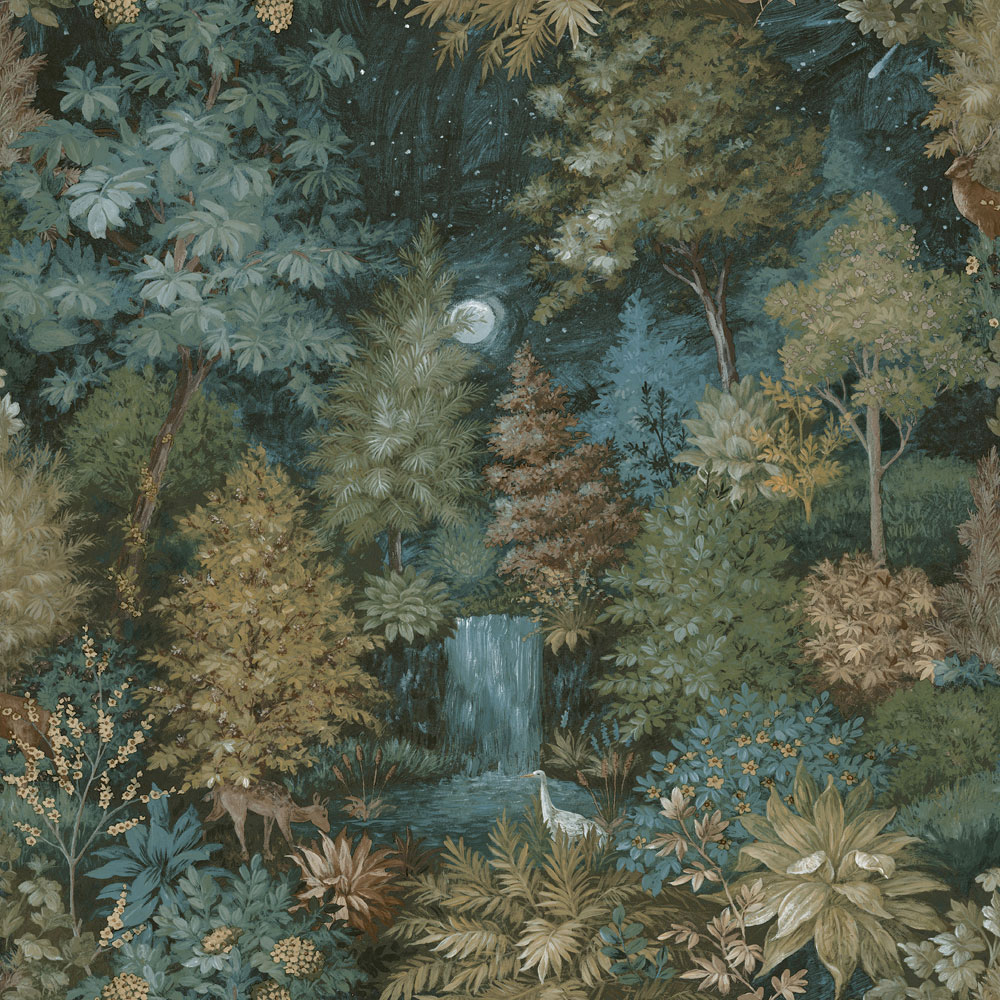 Holden Decor Midnight Woods Teal and Yellow Wallpaper Image 1