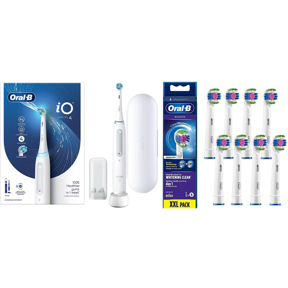 Oral-B iO4 White Bluetooth Rechargeable Electric Toothbrush with 8 3D White Refill Head Image 1
