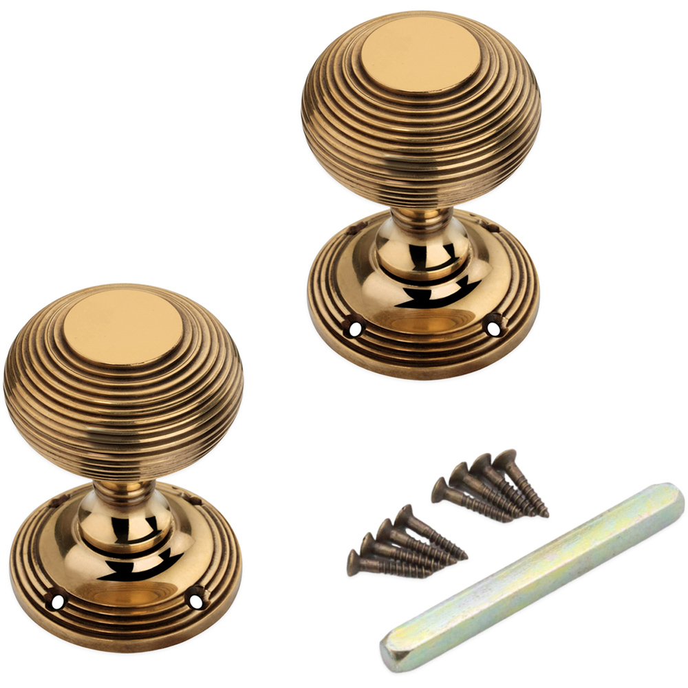 Spira Brass Aged Brass Beehive Door Knob 2 Pack Image 4