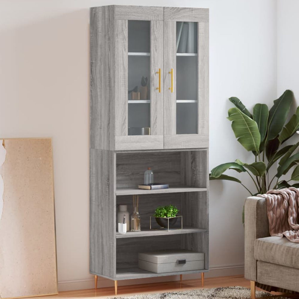 vidaXL 2 Glass Door 3 Shelf Grey Sonoma Highboard Image 1