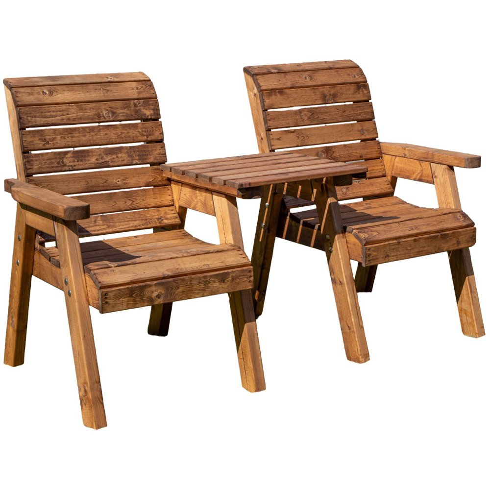 Samuel Alexander 2 Seater Chunky Rustic Wooden Garden Loveseat with Tray Image 2