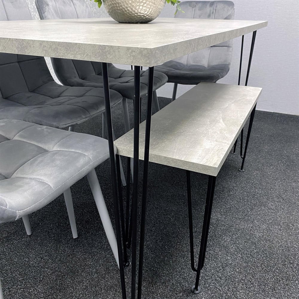 Kosy Koala 6 Seater Grey Velvet Dining Table Set Image 3