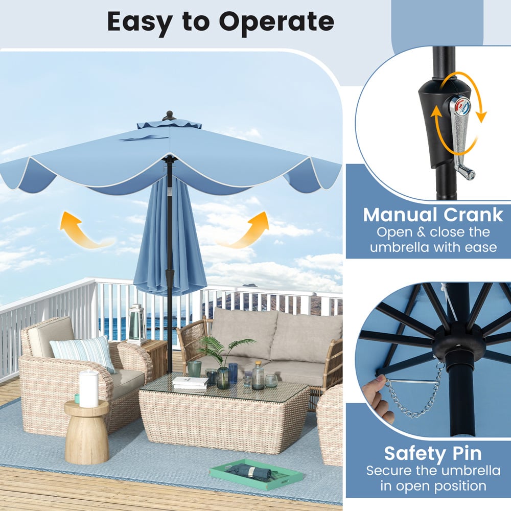 Costway Navy Patio Umbrella with Crank Handle and Push Button Tilt 2.7m Image 5