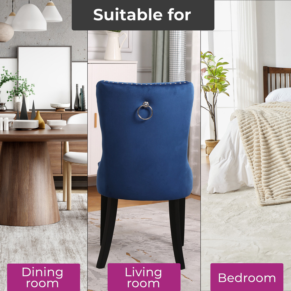 Neo Set of 2 Blue Studded Velvet Dining Chair Image 5